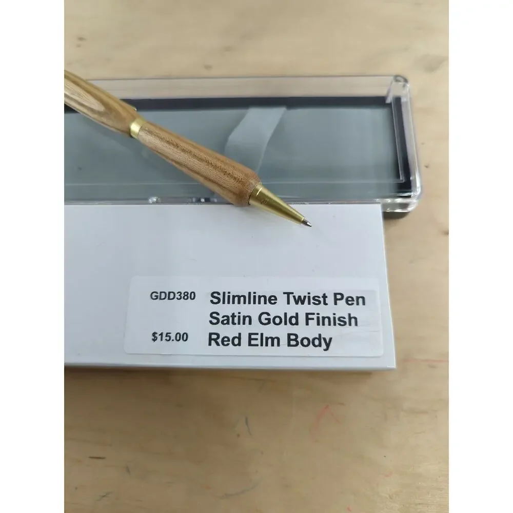 Handturned Slimline‎ Twist Pen Satin Gold Finish Red Elm Body Black Ink